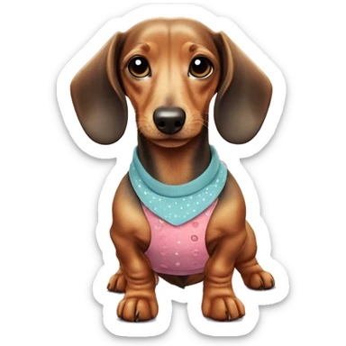 Cute miniature dachshund in a cute outfit ￼ sticker