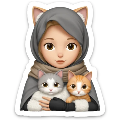 veiled girl in a dark gray scarf with a cat on her lap sticker