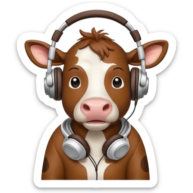 cartoon cow with big headphones sticker