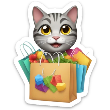 happy gay cat with shopping bags sticker