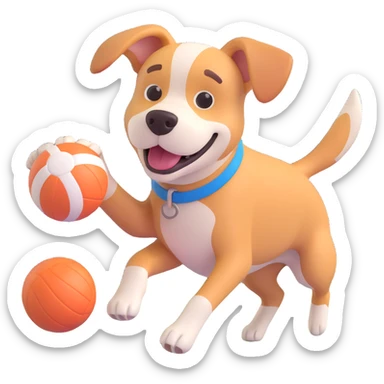 dog chasing ball in forrest, close up pose sticker