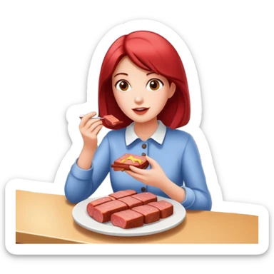  paris women eating SPAM meat at cafe landscape  sticker