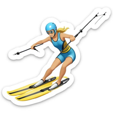 An icon featuring a close-up collage of water skis, splashing water across the surface. The design highlights the motion of the skis cutting through the water. Transparent background emphasizes the thrill of water skiing. sticker