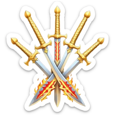 Three fiery royal golden swords crossed sticker
