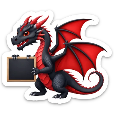 Black and red dragon holding large blank sign sticker