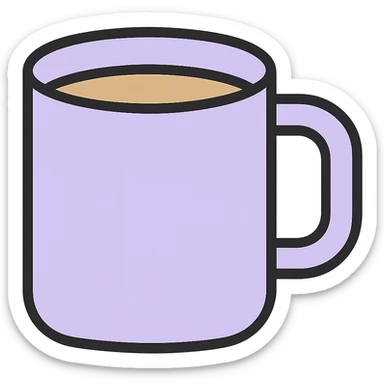Edit the coffee mug to have a pastel purple shade, keeping the original icon color outlined style with black outlines and no background. sticker