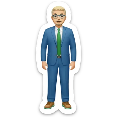 Full Body white male plus size wearing glasses with a goatee with light blonde and gray very short hair happy basketball head Coach in blue and green suit sticker