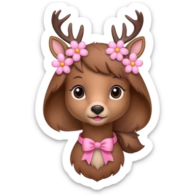 Cute Doe with a pink bow and with flowers  sticker