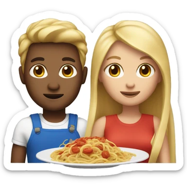 couple with light skin and dark blonde hair and blue eyes eating spaghetti sticker