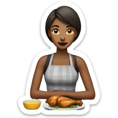 Woman eating grilled chicken  sticker