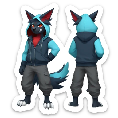 Cool Edgy Zorua-Zoroark-Mightyena with a collar and hoodie-sweater full body sticker