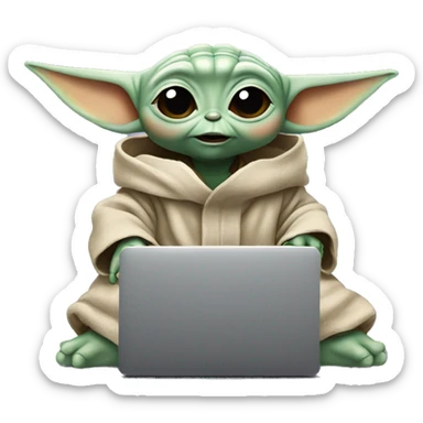 A cute Baby Yoda from Star Wars with a laptop sticker