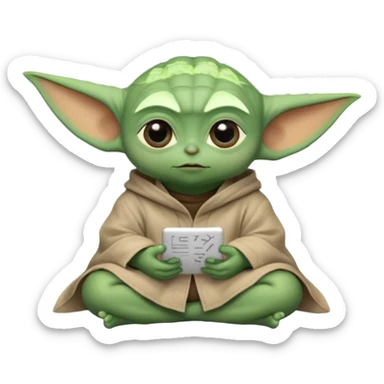 Baby Yoda sitting cross-legged with numbers and mathematical formulas coming out of his mind sticker