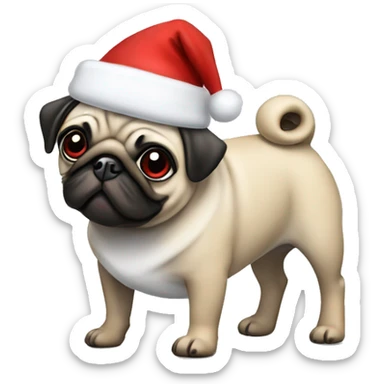 A female pug wearing red heels and a Santa hat sticker