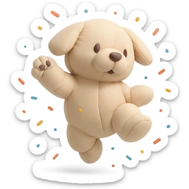puppy jumping in confetti with paw up, cushion style sticker