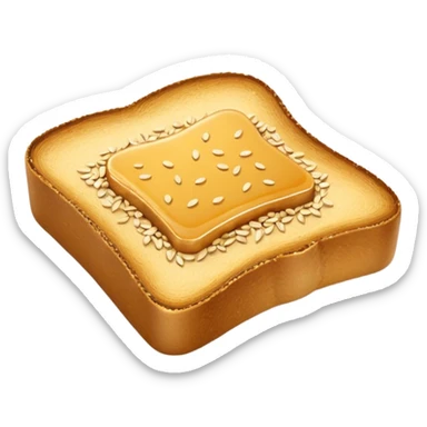 A slice of crispy golden toast with miso butter spread on top, rich brown glossy miso butter with sesame seeds, Japanese style, minimalist icon style sticker