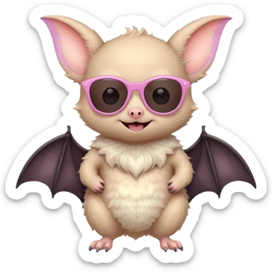 cute pastel bat with sunglasses, full body sticker