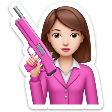 White Girl brown hair hand pink nails holding pink gun sticker