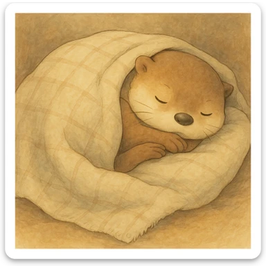 Add a soft, cozy blanket over the sleeping otter, keep gentle colors sticker