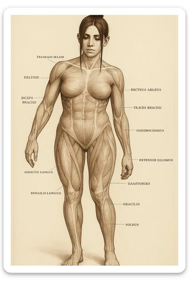 Anatomical style illustration inspired by the photo showing one leg visibly smaller and less hypertrophic than the other, highlighting the muscular difference between the legs, anatomical style, variant 3. sticker