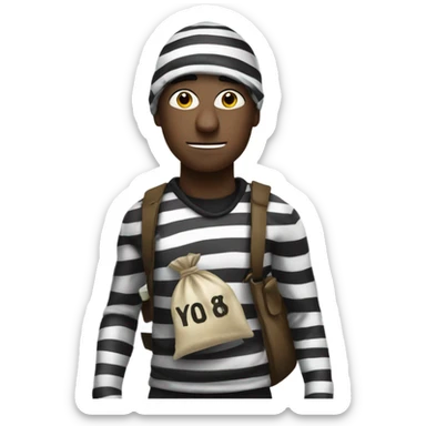 Robber with a money bag and black and white striped shirt sticker
