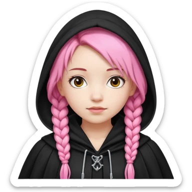 pink braids hair kid girl, white skin, wear black cloak sticker