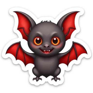 cute black vampire bat with red details happy sticker