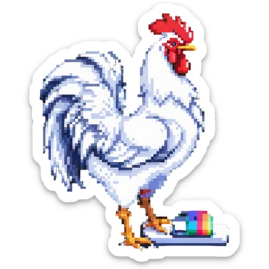 white rooster wearing flip-flops sticker