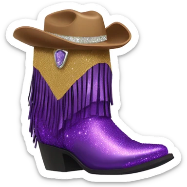 Realistic royal purple fashion cowgirl boots with sparkly shiny glitter fringe on them. sticker