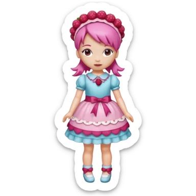 Isolated detaile illustration incredibly raspberry torte doll figurine full body with pink hair and a raspberry hairband sticker