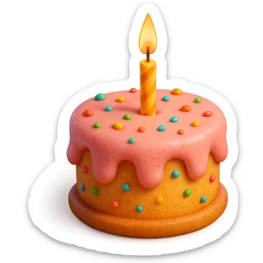 Draw a Pixar-style birthday cake with pink cream and a single candle sticker