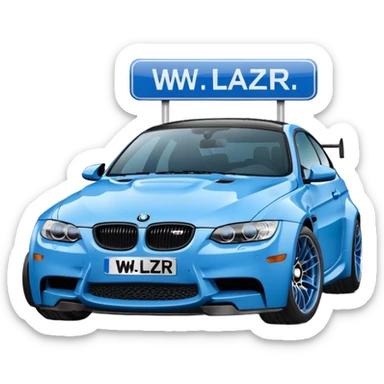 Make me an emoji with a blue bmw M3 and some kind of sign that says ‘W LZR’ sticker