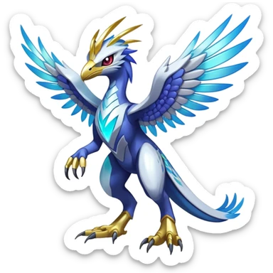 Shiny Futuristic Celestial Magical Ethereal Fakemon-HeadFeathers-Pokemon-Digimon-Spectrobes-Raptor-fusion, full body sticker
