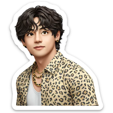 boy with leopard print necklace sticker