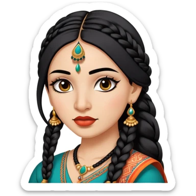 Indian nose, pretty lips, indian  clothes, medium skin,  long black hair braid, pretty bratz baddie, black eyeliner sticker