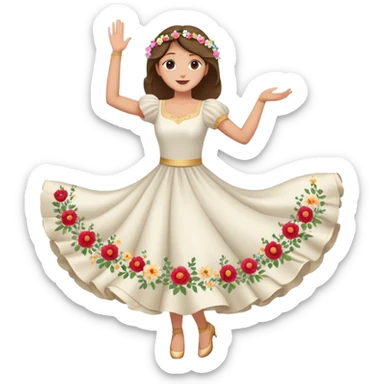 Moon face dance with a dress with flowers in its hands and the hand is up sticker