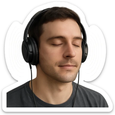 realistic close-up of a person listening to ASMR, subtle sound waves, serene face, high definition, smooth edges sticker