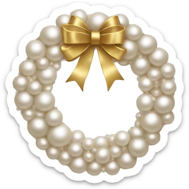 A Christmas wreath designed like a circle of pearls with a tiny gold bow. sticker