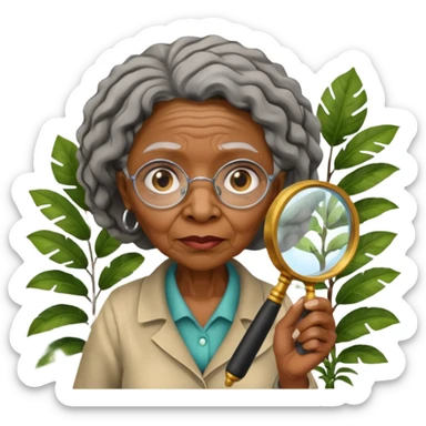an old black woman with jungle and magnifying glass sticker