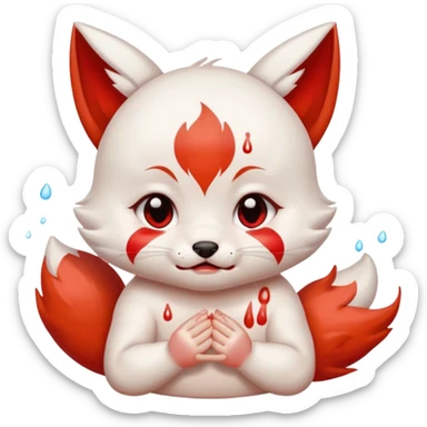 Bawling white with red marks Chibi baby cute kitsune   sticker
