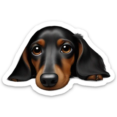 Wire haired black Dachshund sleeping on white blanket  sticker