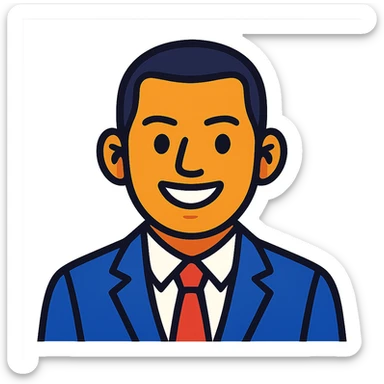avatar image of a business man with black, very short hair cut, vibrant cartoon style sticker