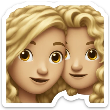 boy with long blonde curly hair kissing girl with long brown hair sticker