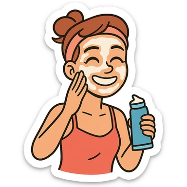 cartoon style skin care routine, smiling face with cream, bright colors sticker