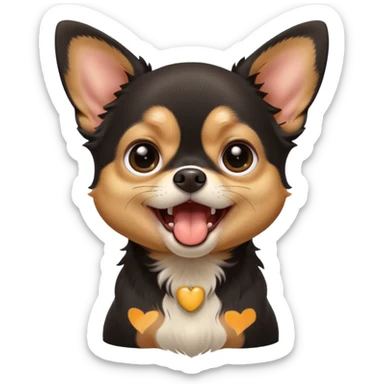 A high-resolution digital illustration of a cute black and tan chihuahua with big eyes yawning. portrait in a clean, semi-realistic style sticker