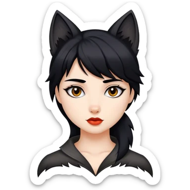 Chica con el pelo cortó estilo WolfCut, y el pelo negro, chica blanca  sticker