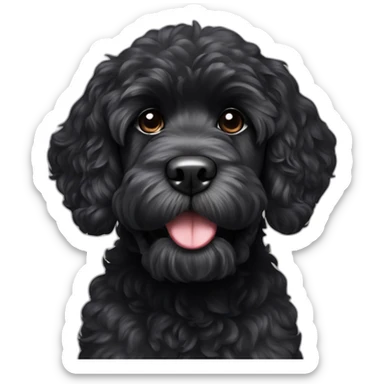 black Portuguese water dog with white chin and stick in mouth sticker