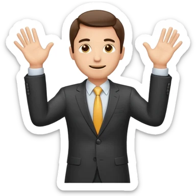Sticker of a man in a business suit, front view, both arms extended straight in front of his body at chest level, elbows slightly bent, palms facing inward as if holding an invisible box, friendly expression, clean cartoon style, bold outlines, minimal background, emoji sticker style sticker