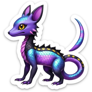 Scaley Shiny White Iridescent Colorful Exotic Salandit-Umbreon-Fakémon-hybrid-creature (full body)  sticker