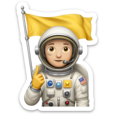 old astronaut with yellow flag in hand sticker